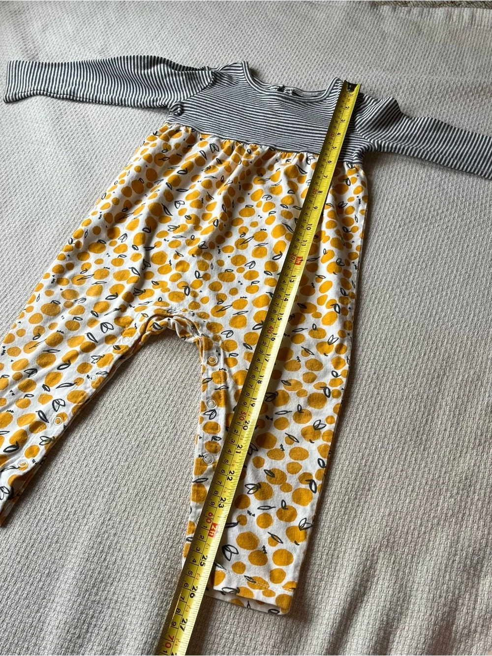 Tea Collection Jumpsuit Romper Girls 18/24M Long Sleeve Stripe & Lemon Print EUC